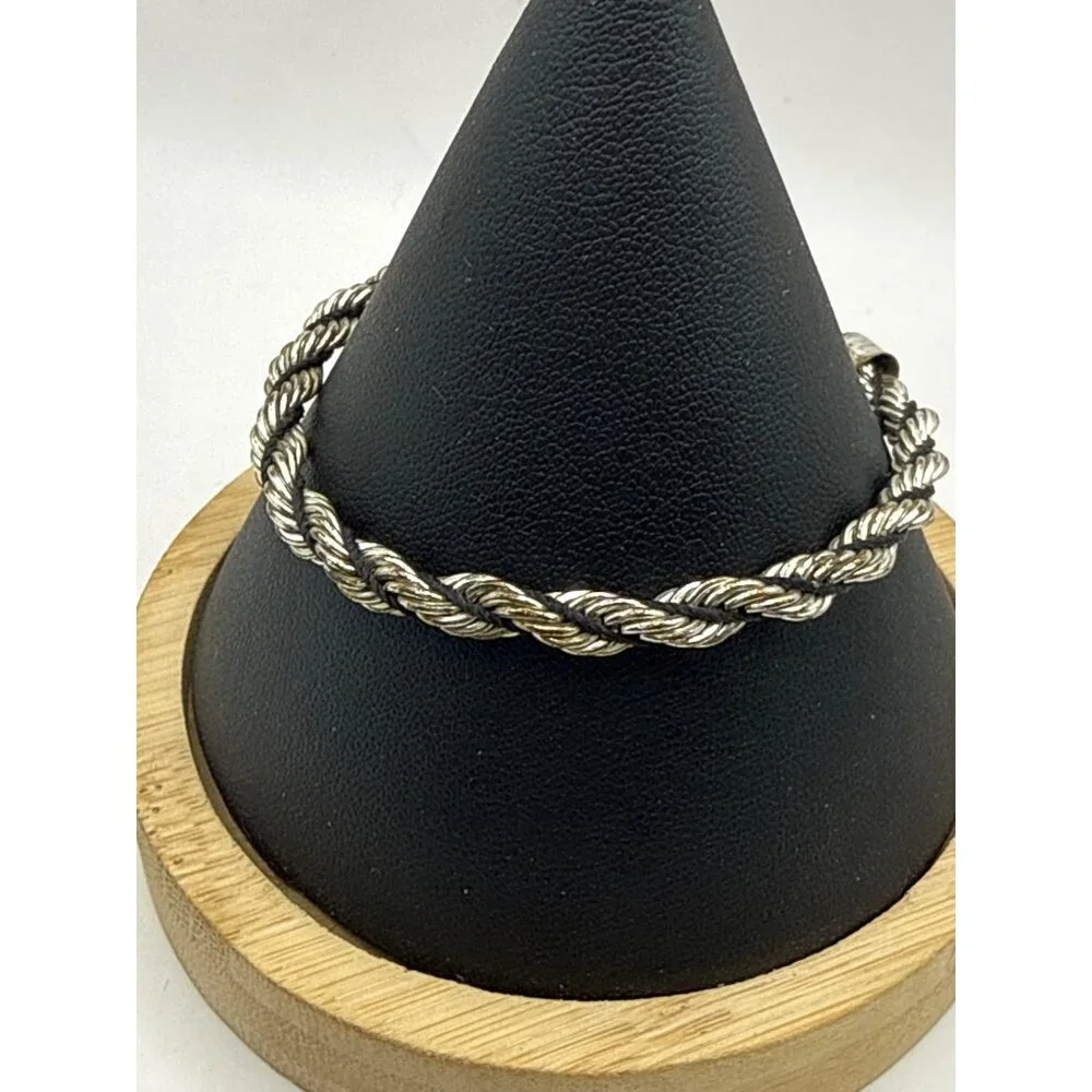 Silver Tone Twisted French Rope Chain Bracelet Minimalist Boho